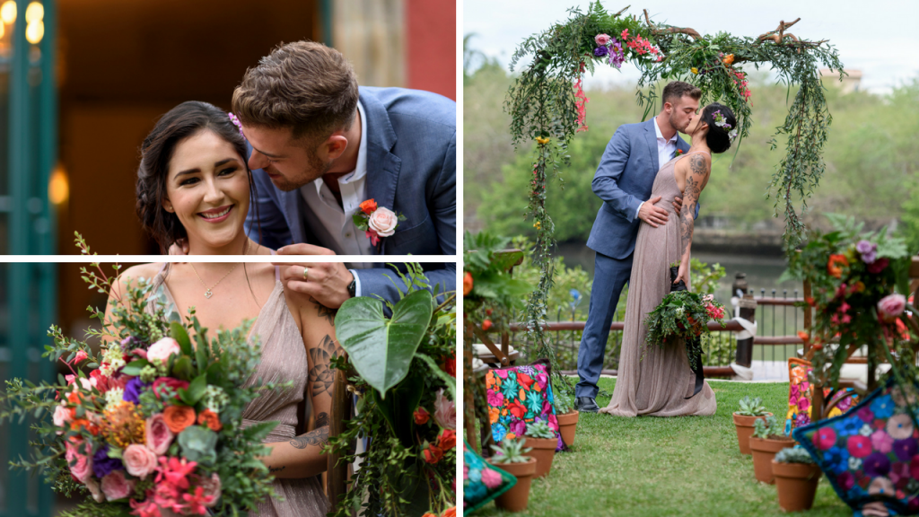 Beautiful garden ceremony with floral installation